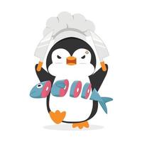 Penguin Cook Chef with fish vector