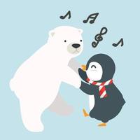 pingüino con oso polar bailando vector