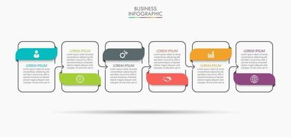 Plantilla de diseño de línea delgada infográfica con 6 opciones. vector