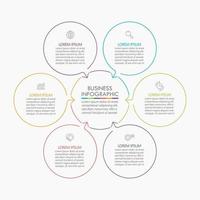 Circle Thin line Arrow Infographic Template With 6 Options. vector