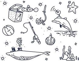 imagination about the sea . sea cute doodle vector