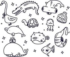 sea animal doodle style . imagination drawing style