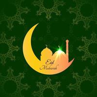 awesome eid mubarak background with mosque and moon vector