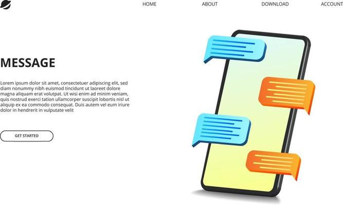 3D isometric perspective mobile phone illustration with bubble chat message concept.