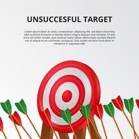 unsuccessful fail of archery arrow on 3D target board. miss target business goals illustration concept. vector