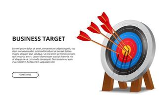 Successful archery arrow on 3D target board. business goal achievement illustration concept vector