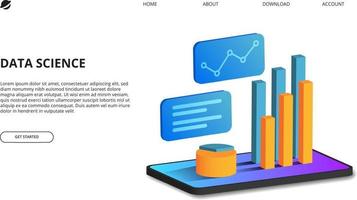 3D isometric perspective of bar data chart and statistic on the mobile phone. Illustration concept for business presentation, data analysis vector