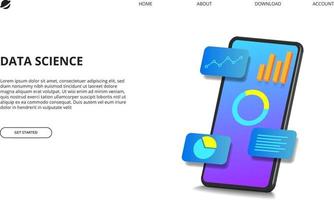 3D isometric perspective of bar data chart and pie chart statistic on the mobile phone. Illustration concept for business presentation and data analysise vector