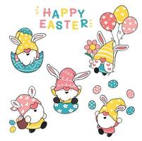 Cute Bunny ears Gnome Happy Easter pastel cartoon doodle illustration clip art collection vector