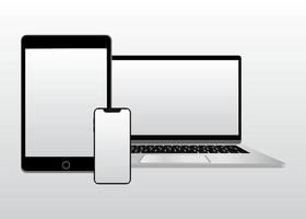 maqueta de dispositivo digital. computadora portátil, tableta y teléfono móvil. vector