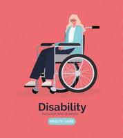 Disability awareness poster with woman on a wheelchair vector