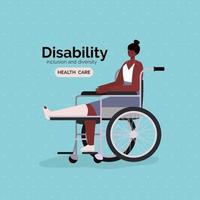 Disability awareness poster with afro woman on a wheelchair