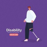 Disability awareness poster with man with leg prosthesis vector design