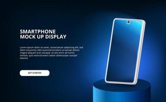 mock up of modern elegant screen 3D smartphone with glow light and dark background. vector