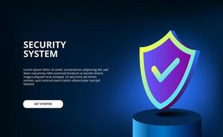 3D modern gradient color with shield for security of system, antivirus, data protection, information privacy with glow lightning and dark background. vector