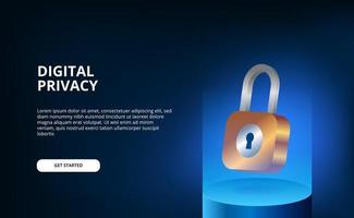 3D padlock floating with blue modern gradient futuristic illustration concept for security and digital personal privacy security vector