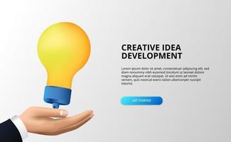 create great idea development with hand and 3d lamp for brainstorming, development, inspiration. vector