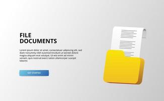 3d document paper file archive for business illustration vector