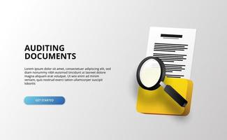 3d check and auditing file documents archive illustration for business vector