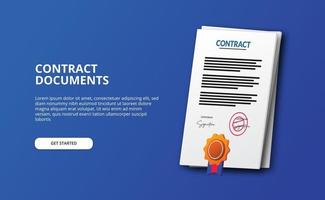 document contract file paper 3d icon illustration with certificate medal