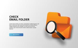 3d check folder analysis email documents illustration for business for security protection vector