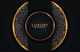 Luxury elegant background with gold circle element and dots particle on dark surface. Business presentation layout vector