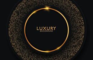 Fondo elegante de lujo con elemento de círculo dorado y partículas de puntos en una superficie oscura. diseño de presentación de negocios