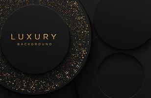 Luxury elegant 3d shape background with shimmering gold dotted pattern isolated on black. Abstract realistic papercut background. Elegant template vector