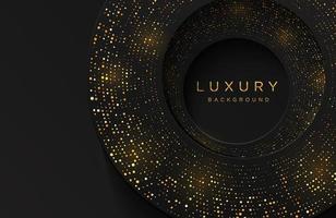 Luxury elegant 3d shape background with shimmering gold dotted pattern isolated on black. Abstract realistic papercut background. Elegant template vector