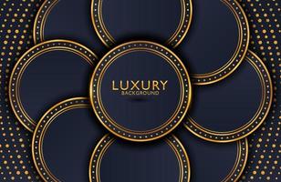 Luxury elegant background with shiny gold circle element and dots particle on dark black metal surface. Business presentation layout vector