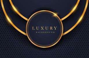 Luxury elegant background with shiny gold circle element and dots particle on dark black metal surface. Business presentation layout vector