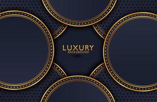 Luxury elegant background with shiny gold circle element and dots particle on dark black metal surface. Business presentation layout vector