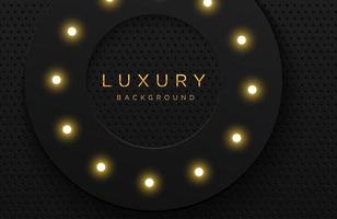 Luxury elegant 3d shape background with shiny light bulb composition isolated on black. Abstract realistic papercut background. Elegant template vector