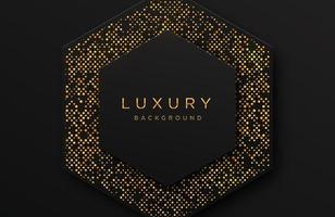Luxury elegant 3d shape background with shimmering gold dotted pattern isolated on black. Abstract realistic black papercut background. Elegant template vector