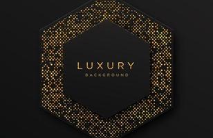 Luxury elegant 3d shape background with shimmering gold dotted pattern isolated on black. Abstract realistic black papercut background. Elegant template vector