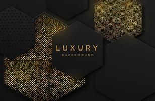 Luxury elegant 3d shape background with shimmering gold dotted pattern isolated on black. Abstract realistic black papercut background. Elegant template vector