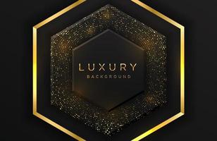 Luxury elegant 3d hexagon shape background with shimmering gold dotted pattern and lines isolated on black. Abstract realistic black papercut background. Elegant template vector