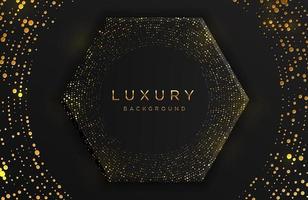 Luxury elegant 3d hexagon shape background with shimmering gold dotted pattern and lines isolated on black. Abstract realistic black papercut background. Elegant template vector