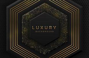 Luxury elegant 3d hexagon shape background with shimmering gold dotted pattern and lines isolated on black. Abstract realistic black papercut background. Elegant template vector