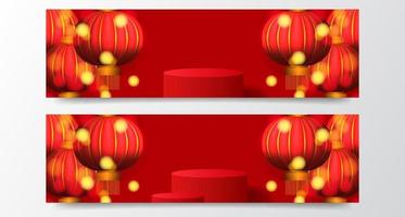 Happy Chinese new year lucky fortune with red color and lantern banners vector