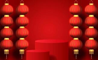 feliz año nuevo chino suerte suerte con color rojo y banner de linterna