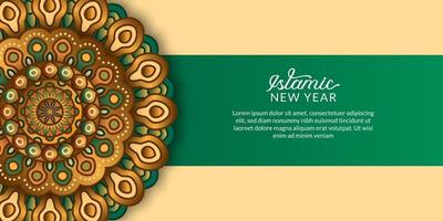 año nuevo islámico. feliz muharram. elegante mandala decorativo con color verde y dorado. vector