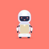 White friendly robot courier artificial intelligence technology. Delivery concept. vector