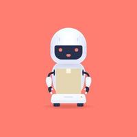 White friendly robot courier artificial intelligence technology. Delivery concept. vector