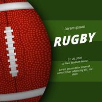 Plantilla de banner de póster de rugby de fútbol americano con pelota ovalada 3d vector