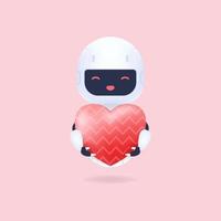 White friendly robot holding a heart balloon. vector