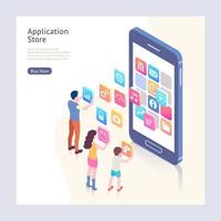 Application store isometric vector illustrations.