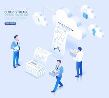 Cloud storage sharing technology vector isometric illustrations.