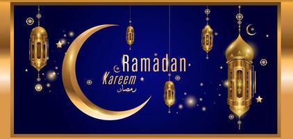 Ramadan kareem islamic golden mosque greeting card vector