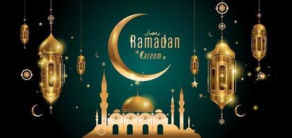 Ramadan kareem islamic golden mosque greeting card vector